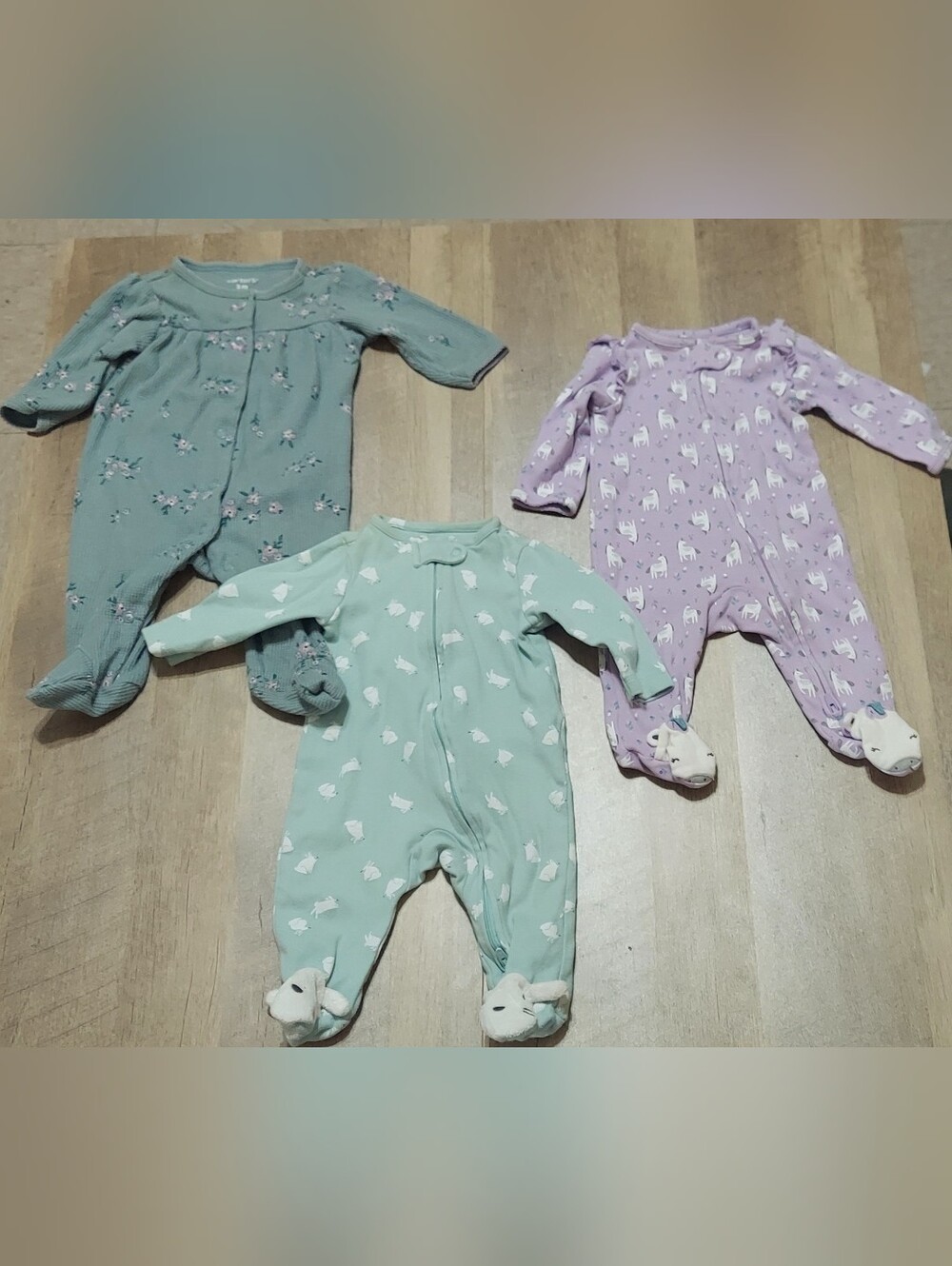 Carter's Mint Green & Lavender Baby Footed One-Pieces - 3-Pack